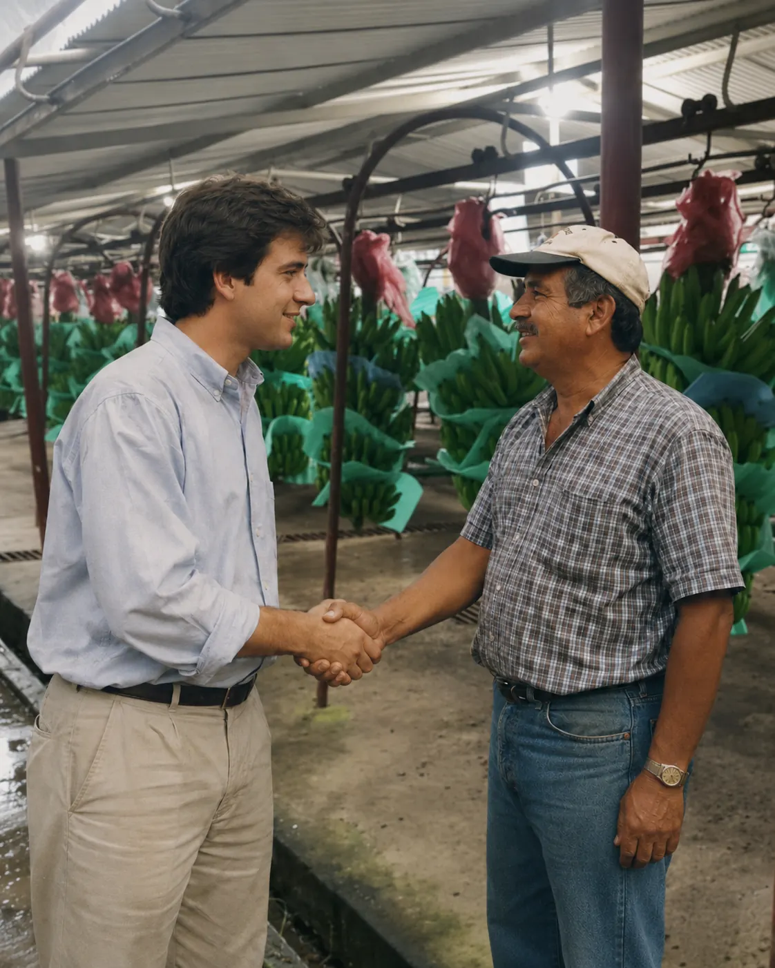Representante técnico de Jimeagros saludando a un productor en campo
